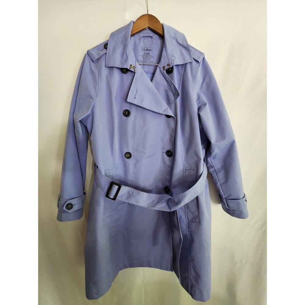 LL Bean Womens Trench Coat Lavender Double Breasted Belted Rain Jacket Size 1X - Picture 7 of 7